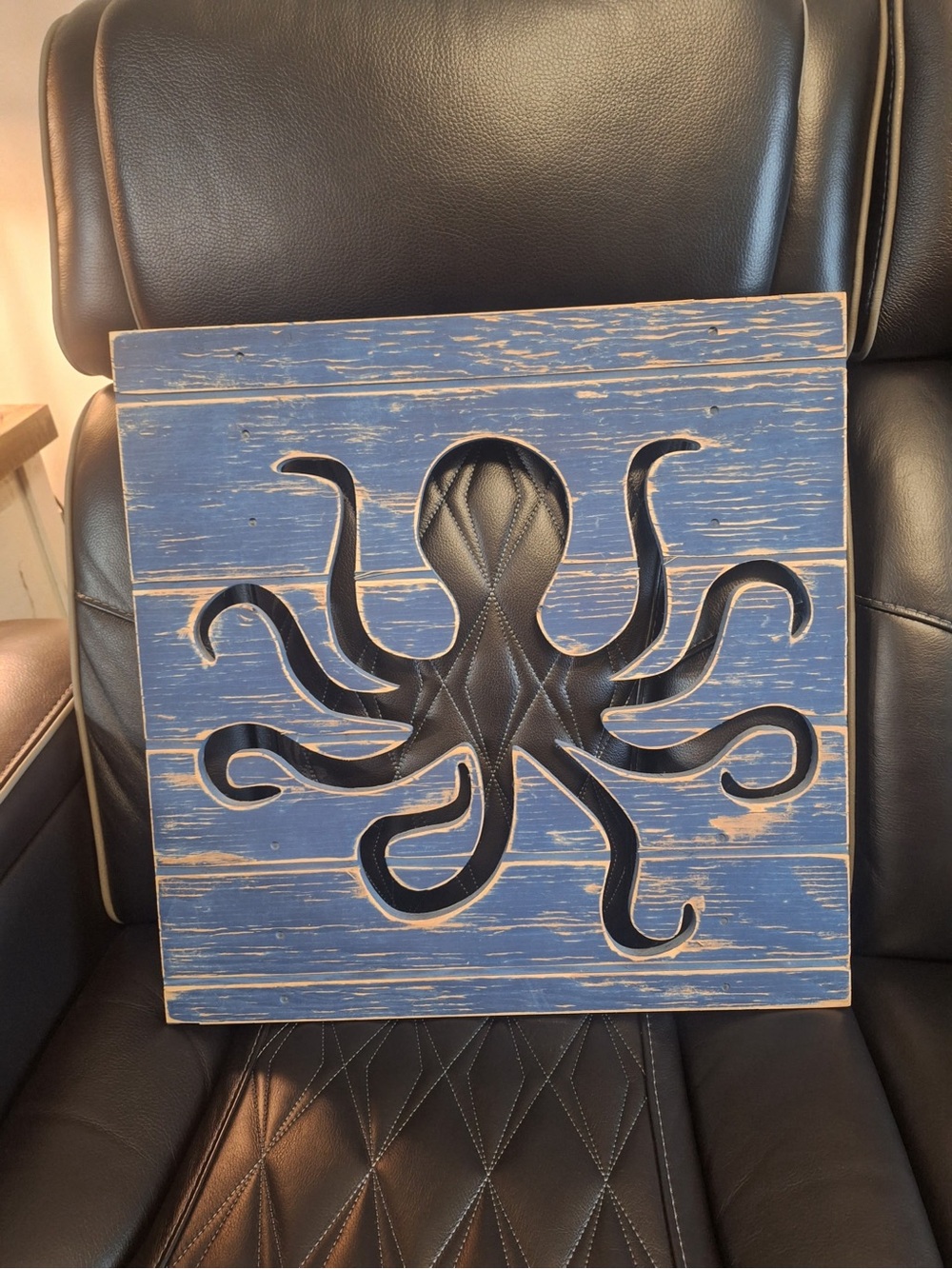 Hobby Lobby Navy Distressed Octopus Wooden Wall Panel